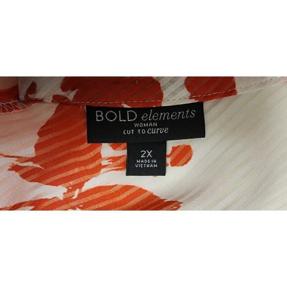 Bold Elements Floral V-Neck Blouse Hanky Hem White/Coral Size 2X - Picture 8 of 8